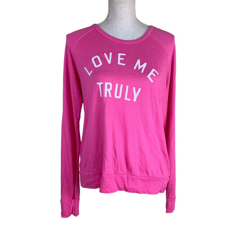 Sundry Graphic Sweatshirt Size M Hot Pink Love Me Truly Pullover Knit Top Lounge